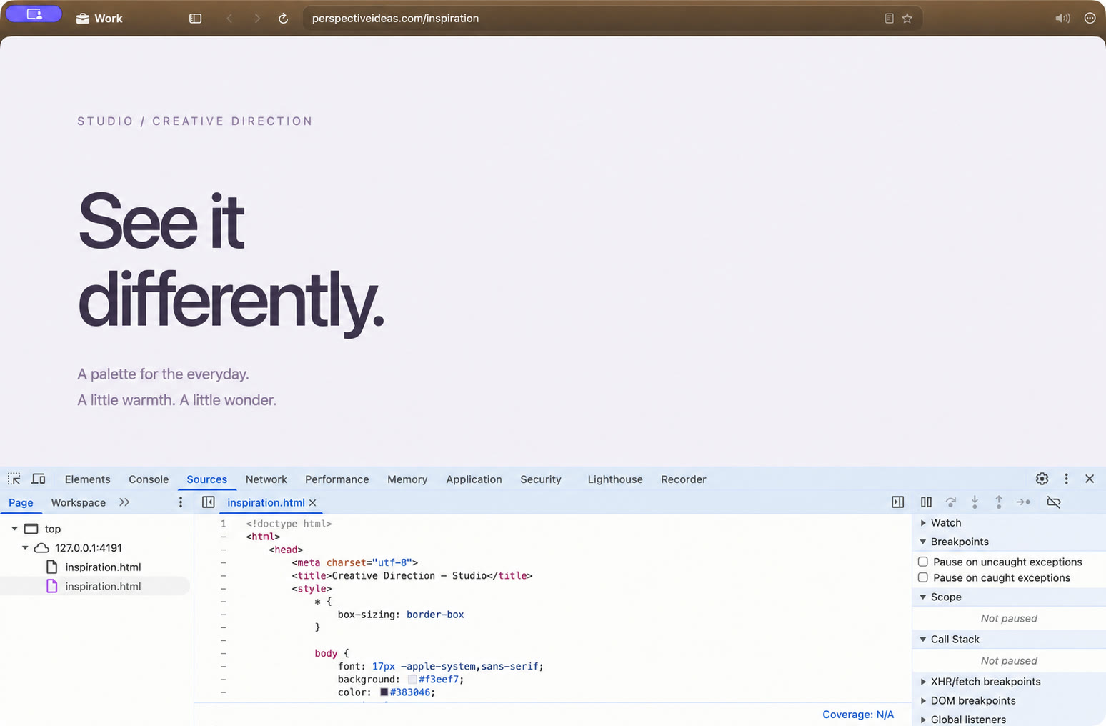 Chrome DevTools Sources inspecting a WebKit page in Thravik